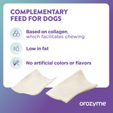 Complementary food for dogs, collagen-based to support chewing, low-fat, free from artificial colourings or flavourings. Brand: orozyme.