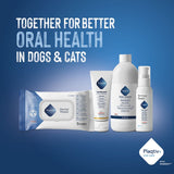 Plaqitv+ Dental Wipes, Toothpaste, Water Additive and Oral Spray for improved oral health in dogs and cats. Text: Together for better oral health in dogs & cats.
