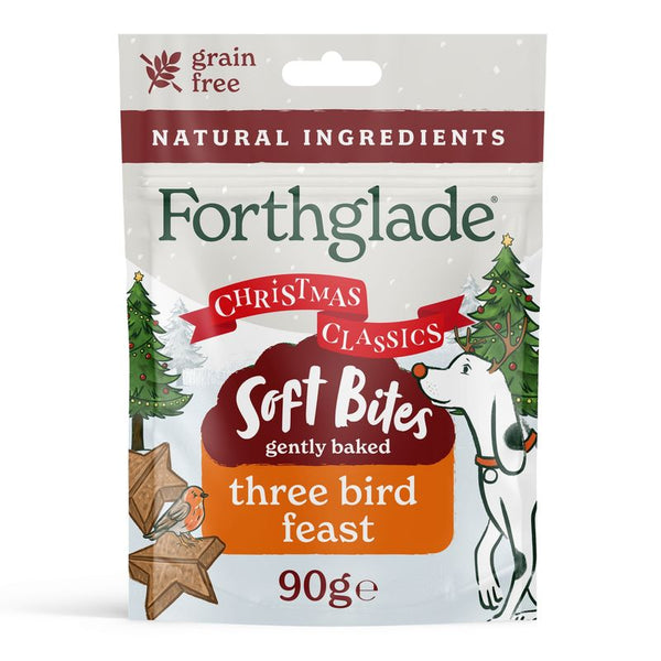Forthglade Christmas Classics Soft Bites gently baked three bird feast, 90g, grain free, natural ingredients