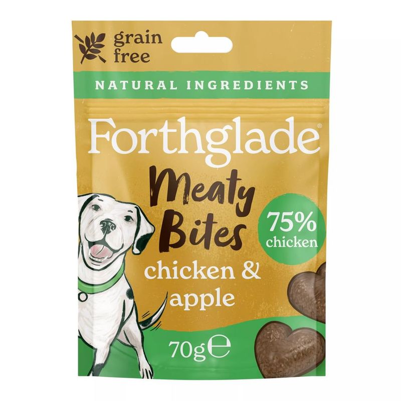 Forthglade Meaty Bites chicken and apple, 75% chicken, grain free, natural ingredients, 70g pack