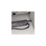 Black transport bag with zip, attached to a metal holder in the car. Suitable for secure fastening during travel.