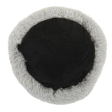 Round pet bed with grey plush edge and black non-slip base.