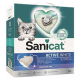 Sanicat Active White cat litter, 10L, ultra clumping, unscented, with Oxygen Odour Control for maximum hygiene and long-lasting freshness.