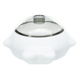 White food dispenser with transparent lid and central opening, suitable for storing pet food.