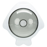 Round, transparent food container with white rim and central opening, suitable for storing pet food.