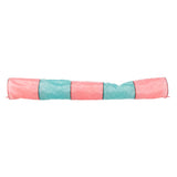 Toy tunnel in pink and turquoise, elongated with multiple segments.