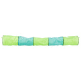 Toy tunnel in green and blue, elongated and foldable.
