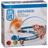 Catit Design Senses play circuit for cats. Packaging shows two cats interacting with the play circuit. Multilingual description: Play Circuit, Circuito de diversion.