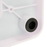 Close-up of a white plastic part with a black rubber ring, possibly a connector or holder.