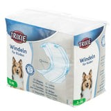 Trixie nappies for male dogs, size S-M, 30-46 cm. Packaging shows product image and dog picture. Developed with veterinarians.