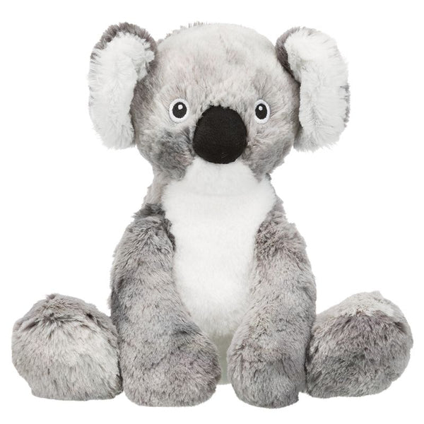 Grey plush koala toy with white accents and black eyes, suitable as cuddly toy or plaything.