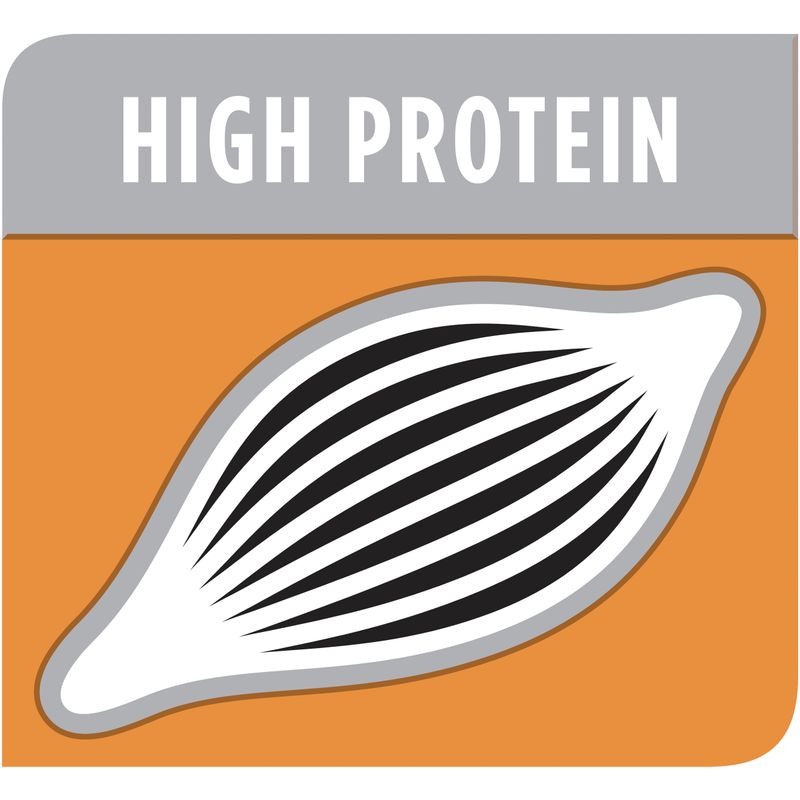 High protein feature highlighted with stylised muscle graphic