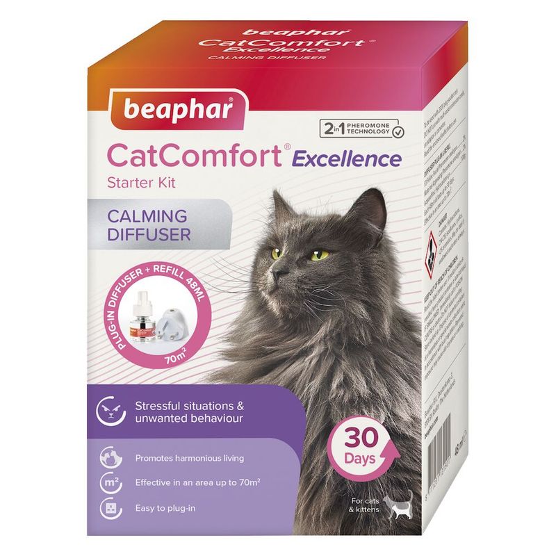 CatComfort Excellence Starter Kit calming diffuser, plug-in with 48ml refill for up to 70m², lasts 30 days. For stressful situations and unwanted behaviour. Easy to use.