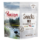 Purizon Snacks Mix for adult cats, freeze-dried, with chicken, lamb, beef and fish. 100% meat, fish & liver, grain-free. Pack size: 40g.