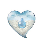 Heart-shaped display with water and white stones, symbolising moisture retention.