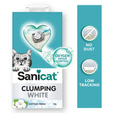 Sanicat Clumping White cat litter, Cotton Fresh scent, 10L. Features: Oxygen Odour Control, no dust, low tracking.