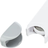 White plastic handle with grey removable cap, showing a round filter element inside.