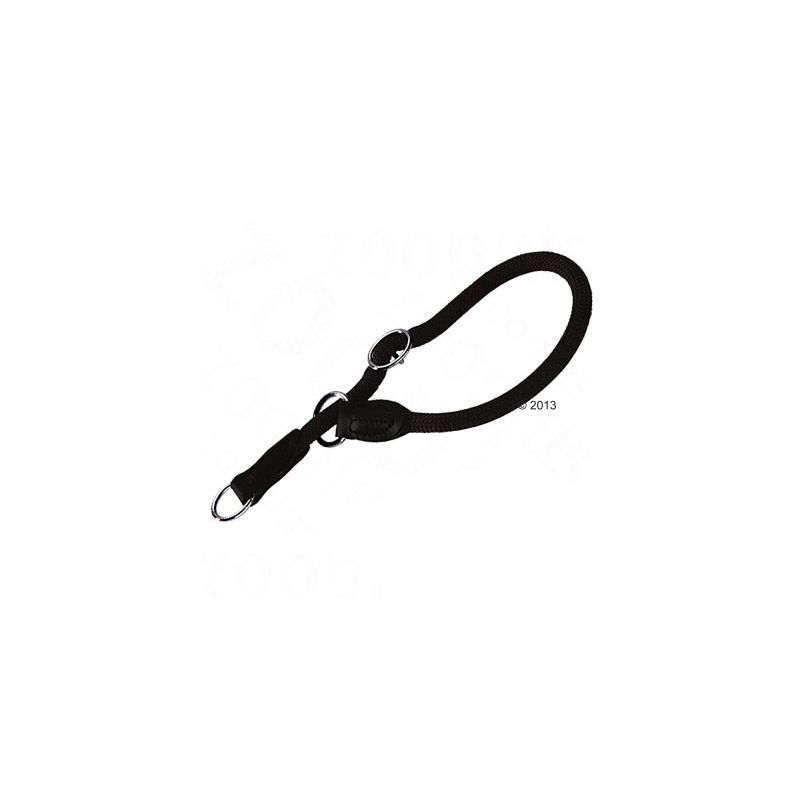 Black rope dog collar with metal rings and leather details, shown on white background. No visible brand or size information.