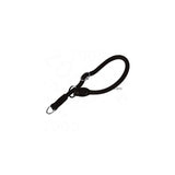 Black rope dog collar with metal rings and leather details, shown on white background. No visible brand or size information.