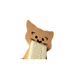 Scratching board made of wood with cat motif and sisal surface for scratching.