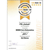 Certificate from FutterTester.de: BENEK Corn cat litter, overall grade 'GOOD+', rating 8.6 stars. Issued for PTH 'Certech' on 29/05/2017.
