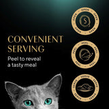 Instructions: Open the packaging, peel off the film, and serve the meal. Text: Convenient Serving, Peel to reveal a tasty meal.