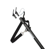 Black telescopic rod with fastening hook, two clips and adjustable strap. Accessory for secure installation.