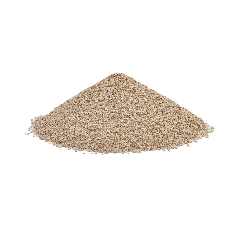 Pile of fine, beige granules, possibly litter or filling material.