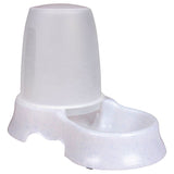 Automatic water dispenser with a large transparent reservoir and attached bowl for continuous water supply.