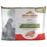 Almo Nature HFC Natural Megapack, 6x55g, adult cat, chicken and shrimp flavour. 100% of profits to nature. QR code for more information.