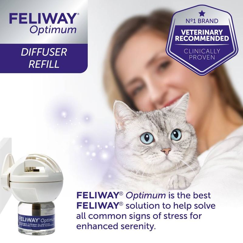 Feliway Optimum Diffuser Refill. Veterinary recommended. Solution to help solve all common signs of stress for enhanced serenity.
