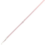Pink dog lead with adjustable metal rings and carabiner hook.