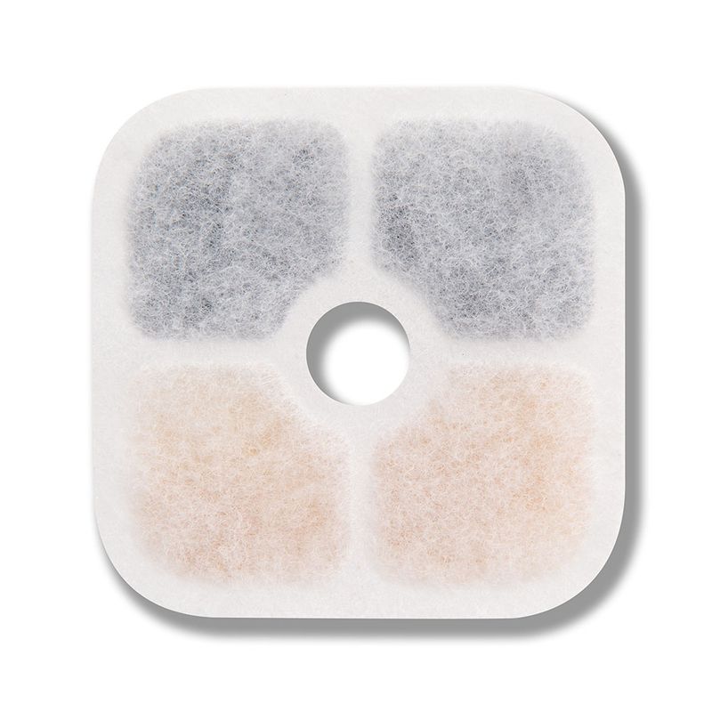 Filter insert with four coloured filter layers and central hole, suitable for water purification systems.
