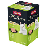 Animonda Vom Feinsten Mildes Menü pure turkey, 6 x 100 g. Packaging shows a white tomcat and served cat food on a black plate with parsley.