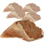 Filled cow hooves with brown filling, suitable as a chew snack. Five pieces visible.