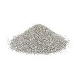 Pile of loose, fine grey granules displayed on a white background, showing the texture and consistency of the product contents.