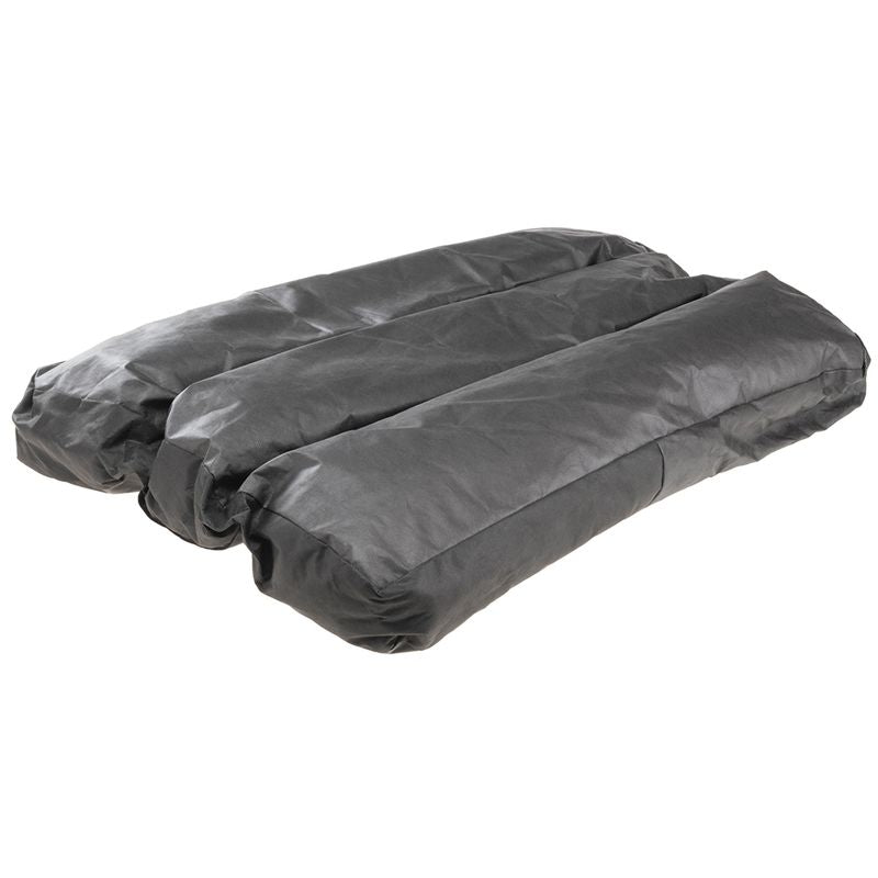 Black, padded mattress with three separate segments, suitable for pet beds or resting areas.