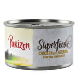 Purizon Superfoods, chicken with herring, pumpkin & pomegranate, can with 17% protein content.