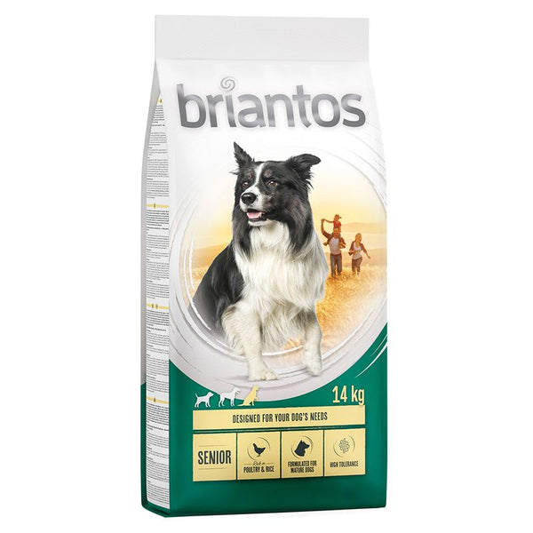 Briantos Senior dog food, 14 kg, with poultry and rice, specially developed for older dogs, highly tolerable.