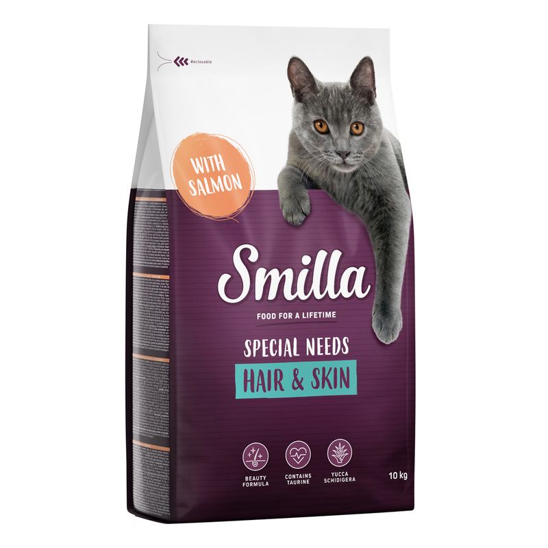 Smilla Special Needs Hair & Skin cat food with salmon, Beauty Formula, contains taurine, Yucca Schidigera, 10 kg pack.