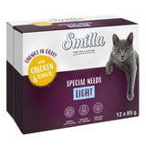 Smilla Special Needs Light, chunks in gravy with chicken & tomato, 12 x 85 g. Contains omega fatty acids, reduced fat content and taurine.