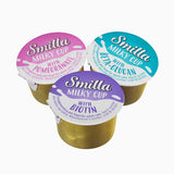 Smilla Milky Cup complementary food for adult cats. Varieties: pomegranate, beta-glucan, biotin. Manufacturer no.: DE NI 357001.