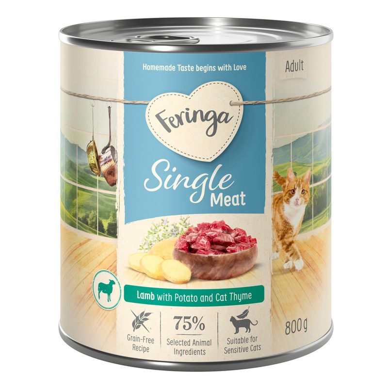 Feringa Single Meat Adult, Lamb with Potato and Cat Thyme, 75% selected animal ingredients, grain-free, suitable for sensitive cats, 800 g can.