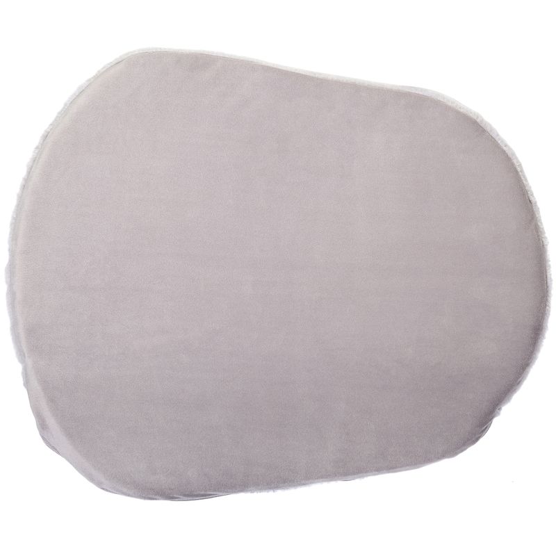 Grey, oval cushion with soft surface, suitable as accessory for pet furniture or resting areas.