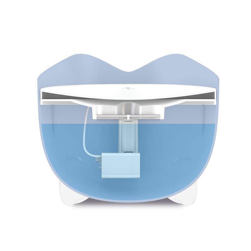 Cross-section of a drinking fountain with visible water tank, pump and filter mechanism.