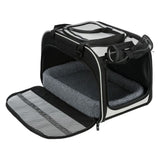 Transport bag with grey inner padding, black mesh window and carrying handle. Front open, showing padded interior.