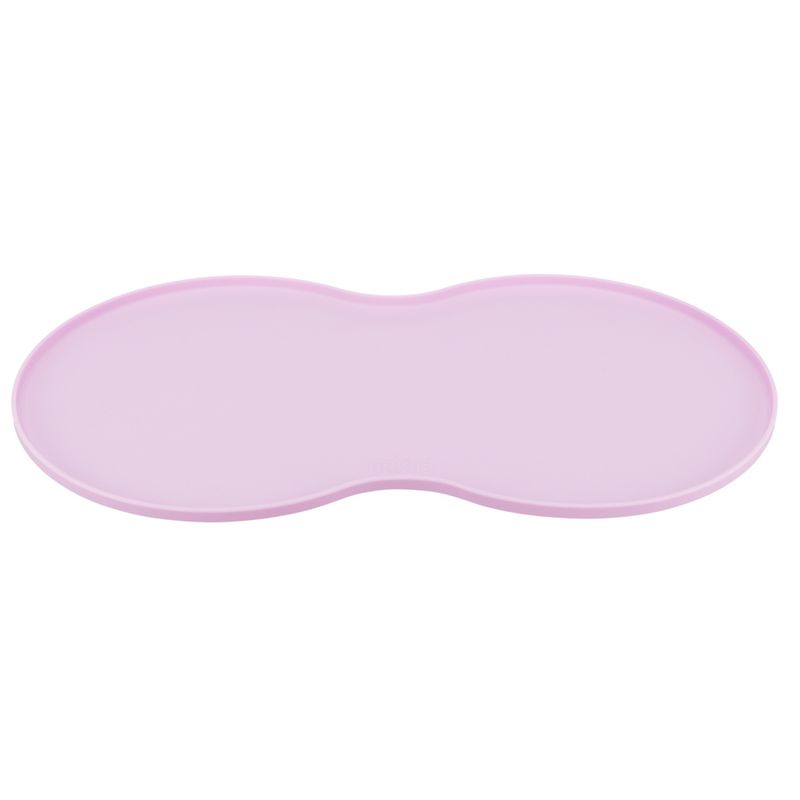 Pink, curved plastic mat, suitable for food bowls or water dishes.