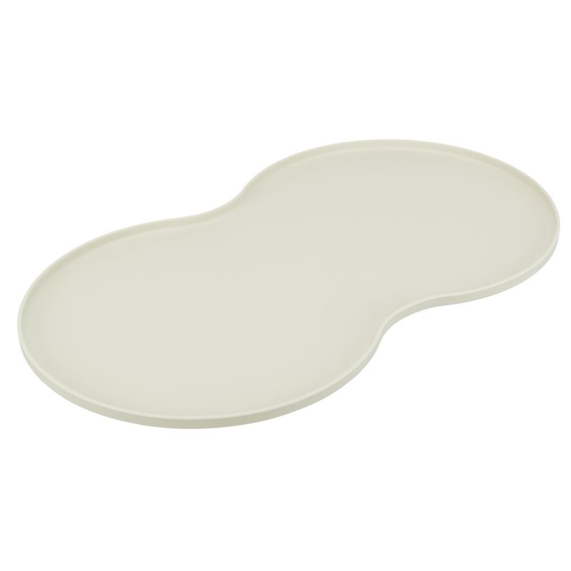 White, curved plastic mat with raised edge, suitable for food bowls or water dishes.