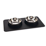 Double bowl set made of stainless steel with black mat, suitable for food and water. Brand: Trixie.