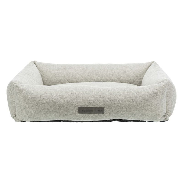 Dog bed in light grey with 'vitalEdition' label on the front.